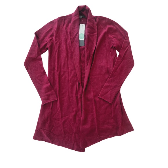 Lusso Burgundy 100% Cashmere Open Front Cardigan Sweater NWT Size Small - Picture 2 of 3